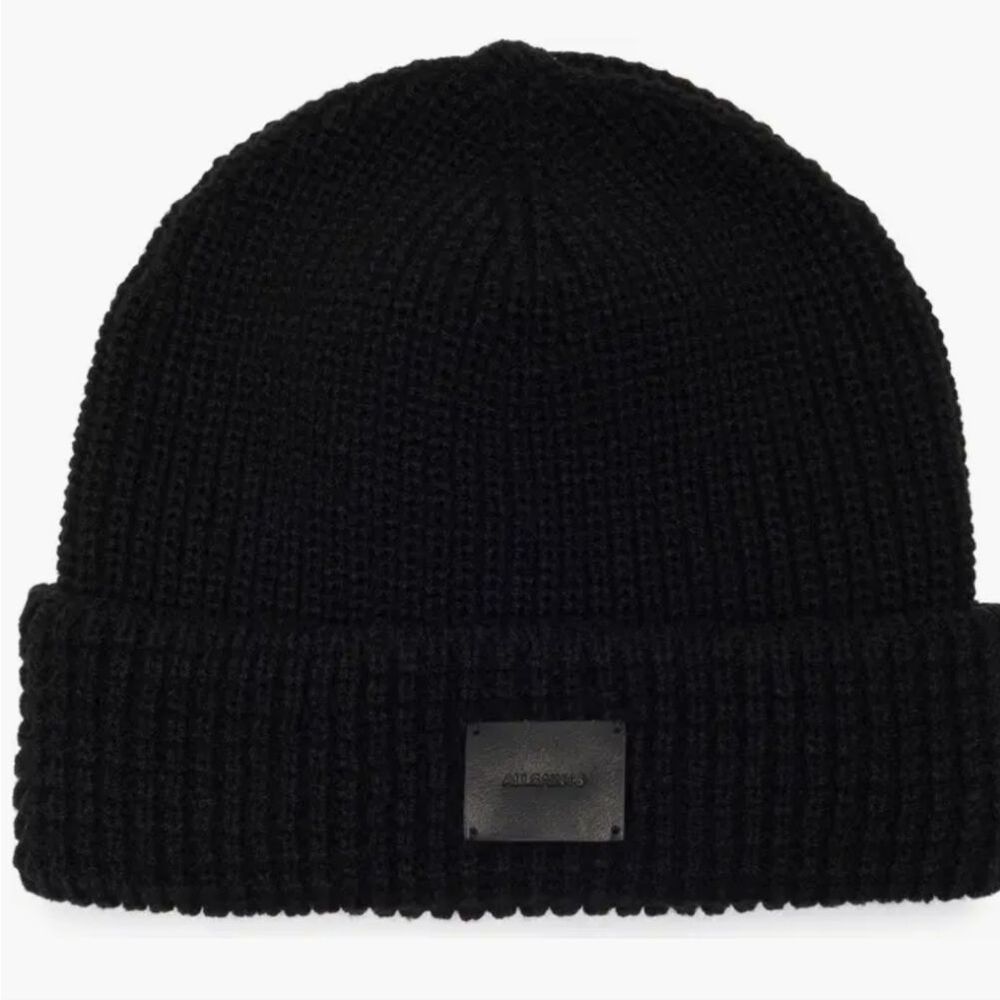 All Saints Mixed Stitch Beanie Hat- Black